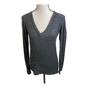 James Perse womens V-neck plunge grey long sleeve top. Cotton blend size1